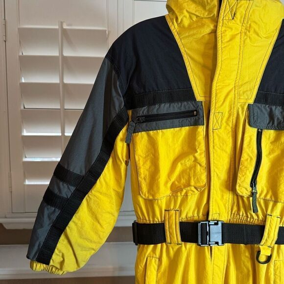 Vintage Sportcaster Size M One Piece Snow Ski Suit Yellow Black Warm Winter 80's - Picture 5 of 9